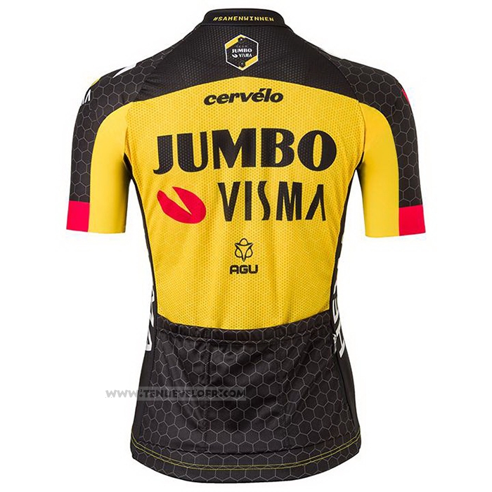 2021 Maillot Cyclisme Femme Jumbo Visma Noir Jaune Manches Courtes et Cuissard